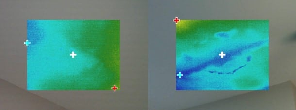 בהדמיה אינפרה אדום בתקרה נראה לחות בנסיגה קילופי טייח וצבע